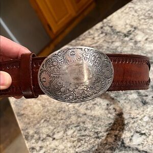 Brown Leather Belt with Silver Buckle